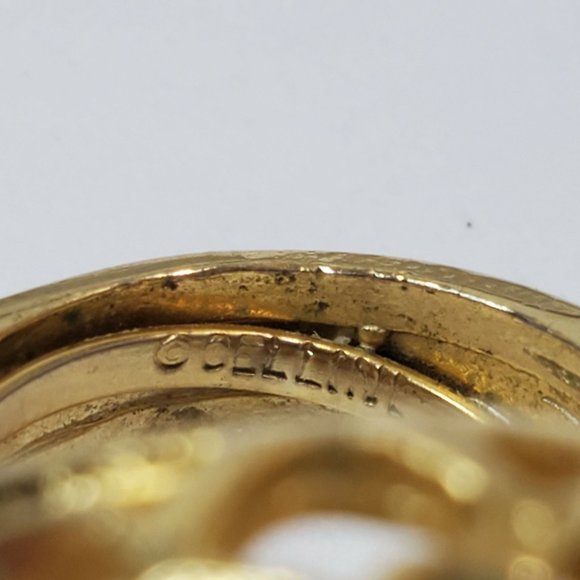 Vintage Cellini Faceted Green Glass Gold Tone Statement Ring Size 5.75 - Picture 6 of 6